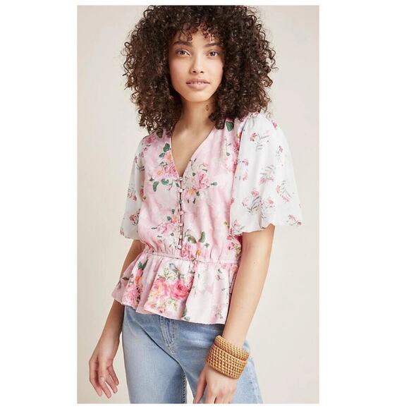 HEMANT & NANDITA Tops - Hemant & Nandita Anthropologie Rose Garden Blouse Size Medium